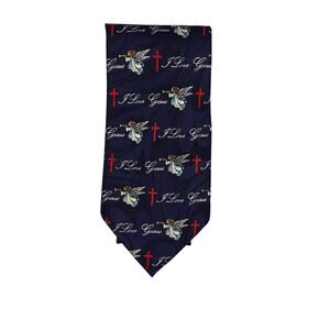 Steven Harris Necktie - I Love Baby Jesus - Angel & Crosses -Navy Blue -Handmade
